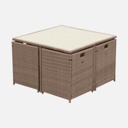 Sweeek - 4 To 8-Seater Rattan Cube Table Set With Chairs Natural 110X110X73 Cm - Vabo 8 - thumbnail 2
