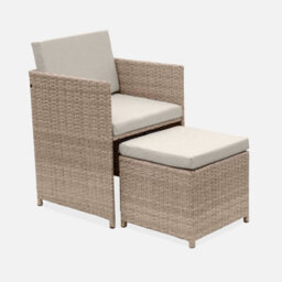 Sweeek - 4 To 8-Seater Rattan Cube Table Set With Chairs Natural 110X110X73 Cm - Vabo 8 - thumbnail 4