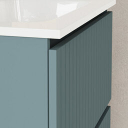 Banyetti Linea Ocean Blue Ribbed Double Drawer Wall Hung Vanity Unit 600mm X 390mm - thumbnail 2