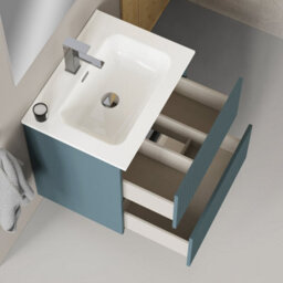 Banyetti Linea Ocean Blue Ribbed Double Drawer Wall Hung Vanity Unit 600mm X 390mm - thumbnail 4