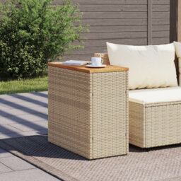 Walplus Garden Side Table With Wooden Top Beige 58X27.5X55 Cm Poly Rattan - thumbnail 3