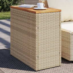 Walplus Garden Side Table With Wooden Top Beige 58X27.5X55 Cm Poly Rattan - thumbnail 1