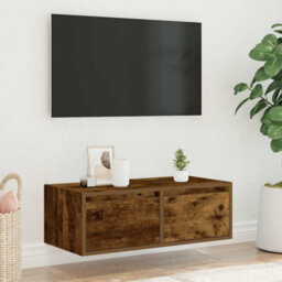 Berkfield Durable Tv Cabinet With Led Lights Smoked Oak 75X35.5X25 Cm - thumbnail 4