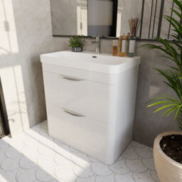 Balterley Aldershawe 800mm Floor Standing 2 Drawer Vanity Unit With Thin Edge Ceramic Basin - Gloss White - thumbnail 4