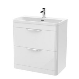 Balterley Aldershawe 800mm Floor Standing 2 Drawer Vanity Unit With Thin Edge Ceramic Basin - Gloss White - thumbnail 1