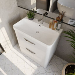 Balterley Aldershawe 800mm Floor Standing 2 Drawer Vanity Unit With Thin Edge Ceramic Basin - Gloss White - thumbnail 3