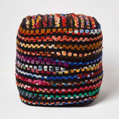 Homescapes Multi Coloured Folk Woven Bean Filled Pouffe Square 40 X 40 Cm - image 1