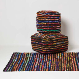 Homescapes Multi Coloured Folk Woven Bean Filled Pouffe Square 40 X 40 Cm - thumbnail 5