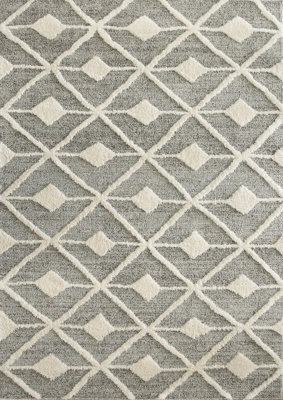 Loomed Grey White Diamond Geometric Plush Scandi Area Rug 120X170Cm - image 1