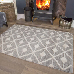 Loomed Grey White Diamond Geometric Plush Scandi Area Rug 120X170Cm - thumbnail 2