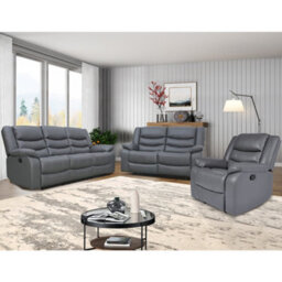 Furniture in Fashion Sorreno 3+2+1 Bonded Leather Recliner Sofa Set In Dark Grey