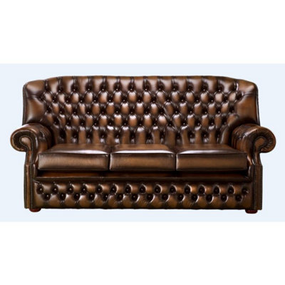 Chesterfield 3 Seater Antique Autumn Tan Leather Sofa Bespoke In Monks Style - image 1