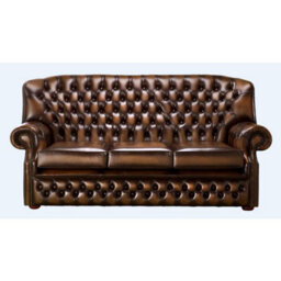 Chesterfield 3 Seater Antique Autumn Tan Leather Sofa Bespoke In Monks Style - thumbnail 1