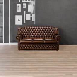 Chesterfield 3 Seater Antique Autumn Tan Leather Sofa Bespoke In Monks Style - thumbnail 2