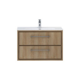 Royal Bathrooms Livora 800mm Natural Oak Wall Hung Bathroom Vanity Unit 2 Drawer Storage Cabinet With Ceramic Basin - thumbnail 5