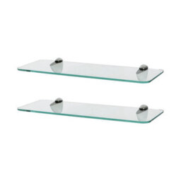 Harbour Housewares 2X Rounded Floating Glass Shelves - 40Cm - Silver Brackets - Bathroom Shower Storage Vanity Display Unit Shelf - thumbnail 1