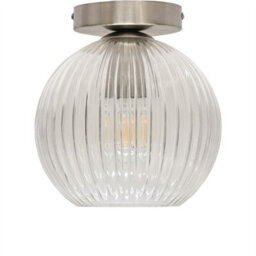 First Choice Lighting Set Of 2 Betchley - Clear Ribbed Glass Satin Nickel Ceiling Lights - thumbnail 2