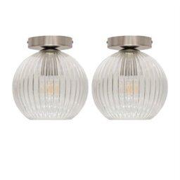 First Choice Lighting Set Of 2 Betchley - Clear Ribbed Glass Satin Nickel Ceiling Lights - thumbnail 1