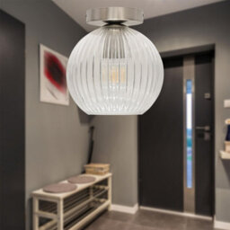 First Choice Lighting Set Of 2 Betchley - Clear Ribbed Glass Satin Nickel Ceiling Lights - thumbnail 4