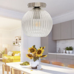 First Choice Lighting Set Of 2 Betchley - Clear Ribbed Glass Satin Nickel Ceiling Lights - thumbnail 5