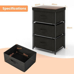 3Tier Nightstand Organizer 3 Chests Of Drawers Fabric Dresser Storage Black - thumbnail 2