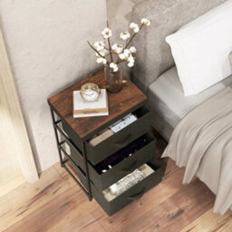 3Tier Nightstand Organizer 3 Chests Of Drawers Fabric Dresser Storage Black - thumbnail 4