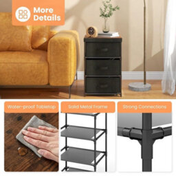 3Tier Nightstand Organizer 3 Chests Of Drawers Fabric Dresser Storage Black - thumbnail 6