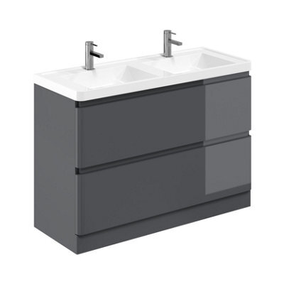 Plum&clay Marvel Gloss Dark Grey Floor Standing Bathroom Vanity Unit With Resin Basin (W)1200mm - image 1