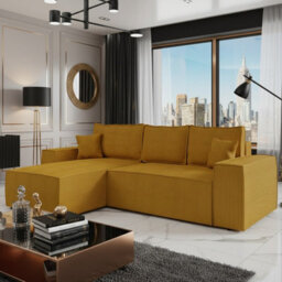 Malaga L Shaped Mdf Corner Sofa Bed With Storage Dl Pull Out Seat Loose Back Cushions 279X94X181 Mustard Corduroy Left
