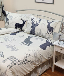 My Home Junior Bed Size Highland Stag Duvet Cover Set Taupe Grey Navy - thumbnail 2