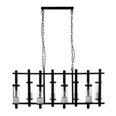 Orsina Iron And Glass Wide Pendant Light, 8 Glass Bulbs With Industrial Black Iron Frame, Statement Ceiling Light - image 1