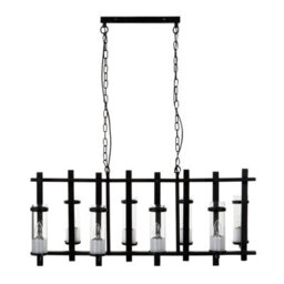 Orsina Iron And Glass Wide Pendant Light, 8 Glass Bulbs With Industrial Black Iron Frame, Statement Ceiling Light - thumbnail 1