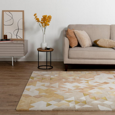 Gold Multi Geometric Optical/ (3D) ,handmade Modern Rug Easy To Clean Living Room And Bedroom-200Cm X 290Cm