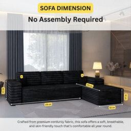 Sliding Wardrobes 4 u LTD Modern Comfort Compact Right Or Left Corner Sofa With Cushions Quick Easy Setup (Black - Rightcorner) - thumbnail 3