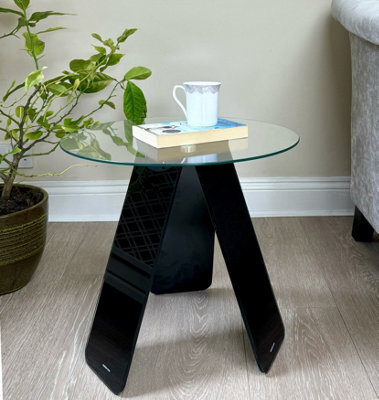 Aspect Furniture Asti Glass Round Side Table, Living Room End Table ,clear/black Glass - image 1