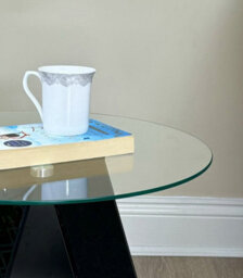 Aspect Furniture Asti Glass Round Side Table, Living Room End Table ,clear/black Glass - thumbnail 5
