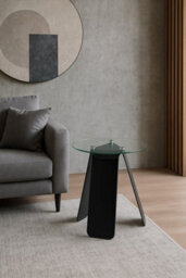 Aspect Furniture Asti Glass Round Side Table, Living Room End Table ,clear/black Glass - thumbnail 7