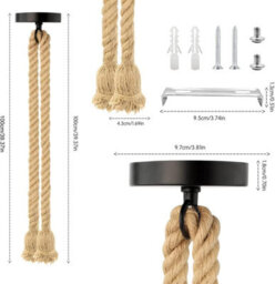Industrial Style Ceiling Pendant Light With E27 Holder And 200Cm Adjustable Rope Cable No Bulb Included - thumbnail 6