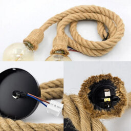 Industrial Style Ceiling Pendant Light With E27 Holder And 200Cm Adjustable Rope Cable No Bulb Included - thumbnail 8