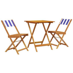 Walplus 3 Piece Bistro Set Blue And White Fabric And Solid Wood - Cushion Not Included - thumbnail 2