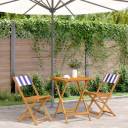 Walplus 3 Piece Bistro Set Blue And White Fabric And Solid Wood - Cushion Not Included - thumbnail 1