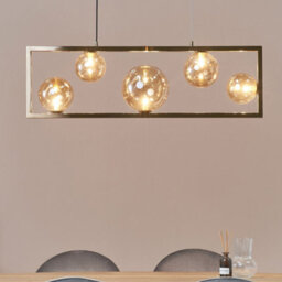 Beliani Five Light Pendant Lamp - Gloss Brass Rectangular Frame, Glam Industrial Style For Dining And Living - thumbnail 1