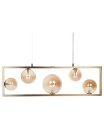Beliani Five Light Pendant Lamp - Gloss Brass Rectangular Frame, Glam Industrial Style For Dining And Living - thumbnail 2