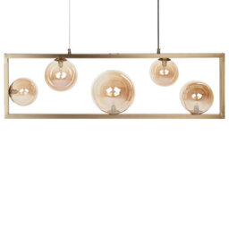 Beliani Five Light Pendant Lamp - Gloss Brass Rectangular Frame, Glam Industrial Style For Dining And Living - thumbnail 3