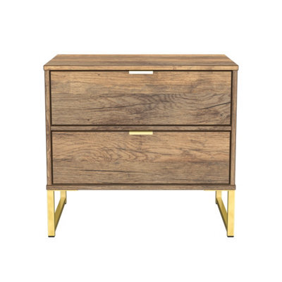 Tamworth Double 2 Drawer Bedside Cabinet In Vintage Oak (Ready Assembled) - image 1