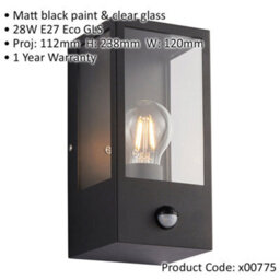Outdoor Glass Box Style Wall Light With Pir - 28W Eco Gls Led - Matt Black - thumbnail 2