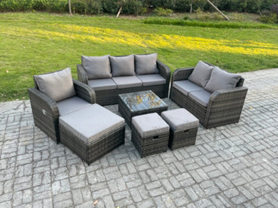 Fimous Rattan Garden Furniture 7 Piece Patio Set With Table Sofa Square Coffee Table Reclining Chair Love Seat Sofa Side - image 1