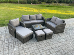 Fimous Rattan Garden Furniture 7 Piece Patio Set With Table Sofa Square Coffee Table Reclining Chair Love Seat Sofa Side - thumbnail 1