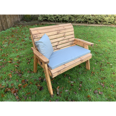 Marlborough Traditional Wooden 2 Seater Bench With 1 X Bench Cushion Grey, 1 X Scatter Cushion Grey & Standard Fitted Cover - image 1