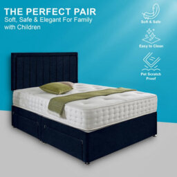 Dining Tables Cairo Matching Headboard Divan Set, 2 Drawer On Same Side With Sprung 1500 Comfort Mattress - Chenille Indigo - King - thumbnail 1